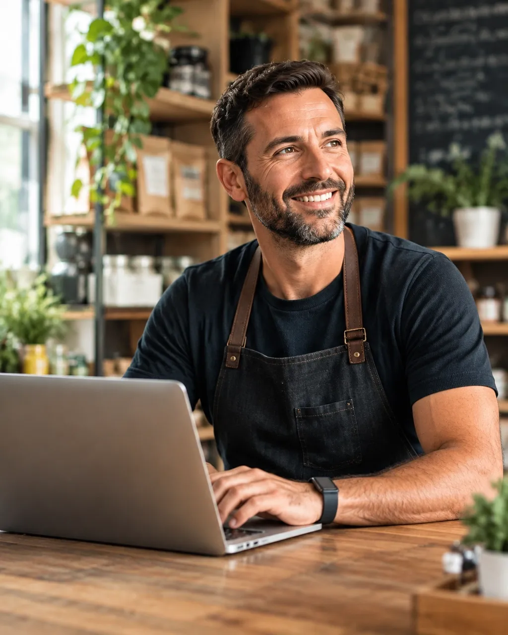 Independent small business owner working at a laptop